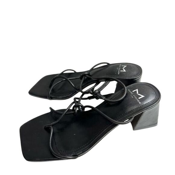 Marc Fisher Sandals Size 6.5 Black Leather Square Toe Block Heel - Picture 4 of 9